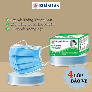 Khẩu trang y tế 4 lớp Khánh An VIP 1 hộp 50 chiếc đen xanh trắng xám hồng