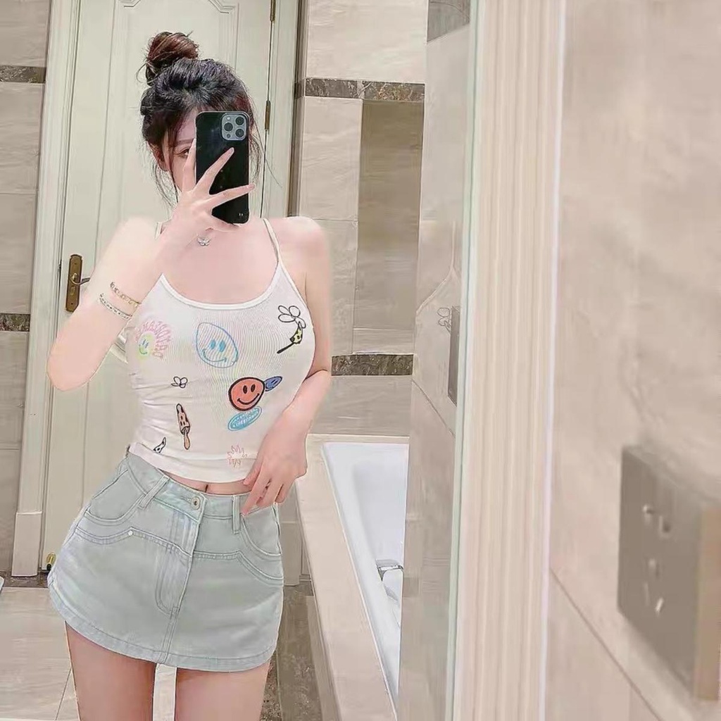 [Mã FADEP0610 giảm 10K đơn 99K] Áo croptop 2 dây PINKSTORE29 in hình icon dễ thương A5543 | BigBuy360 - bigbuy360.vn