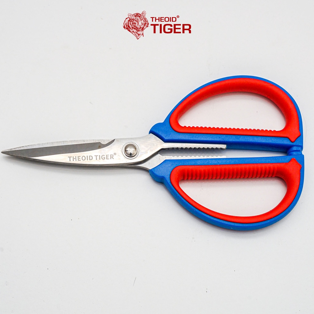 Kéo Cắt Cá Theoid Tiger Sử dụng đa năng 2 màu xanh đỏ, lưỡi kéo thép SK5