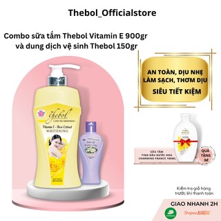 Combo Sữa Tắm Nước Hoa Thebol Tinh Chất Vitamin E 900g dưỡng ẩm sáng mịn + Dung dịch vệ sinh nữ trinh nữ hoàng cung 150g