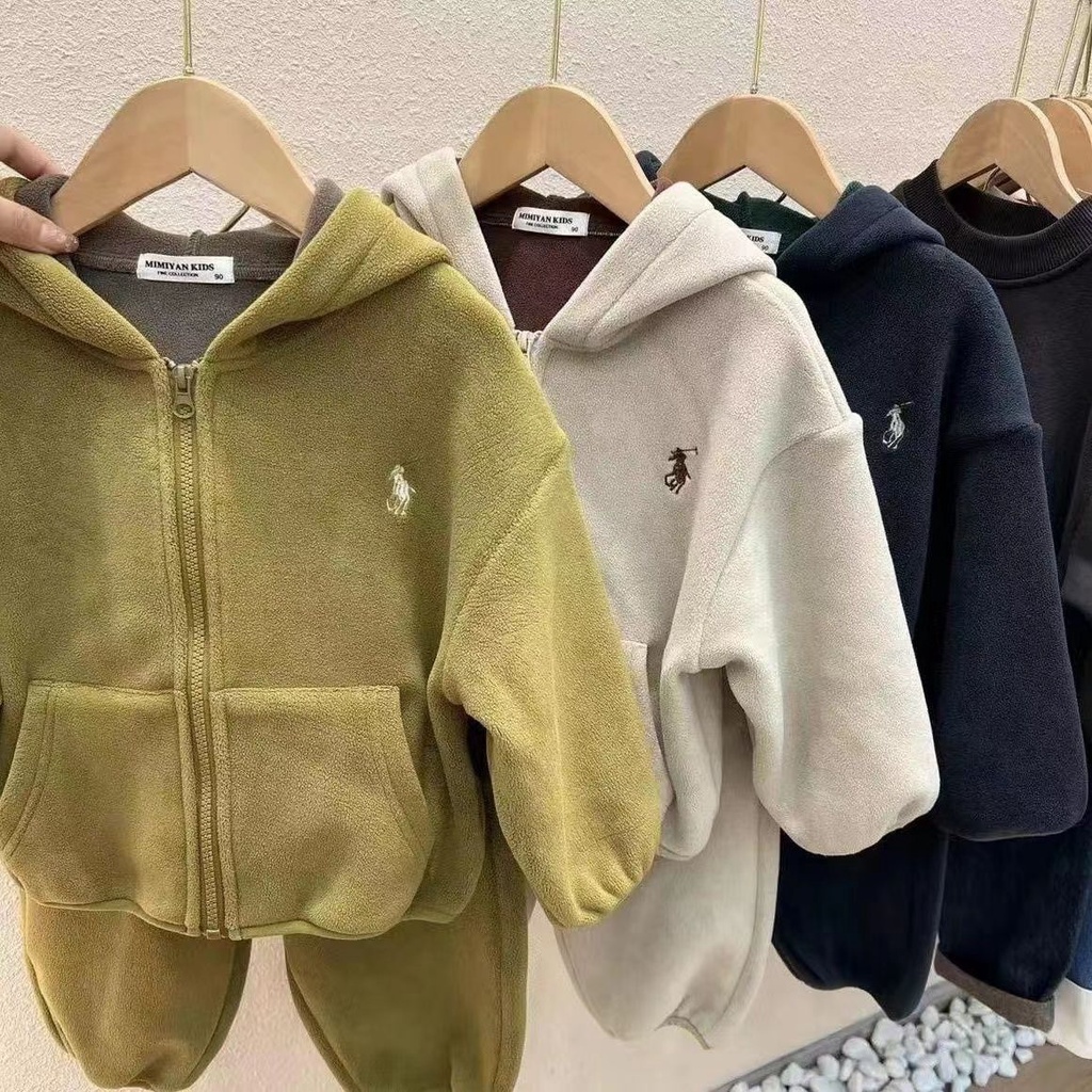 Set Đồ Thể Thao Hai Lớp Lót Lông Cừu Giữ Ấm Mùa Thu Đông Phong Cách Mới Cho Bé Trai Và Bé Gái