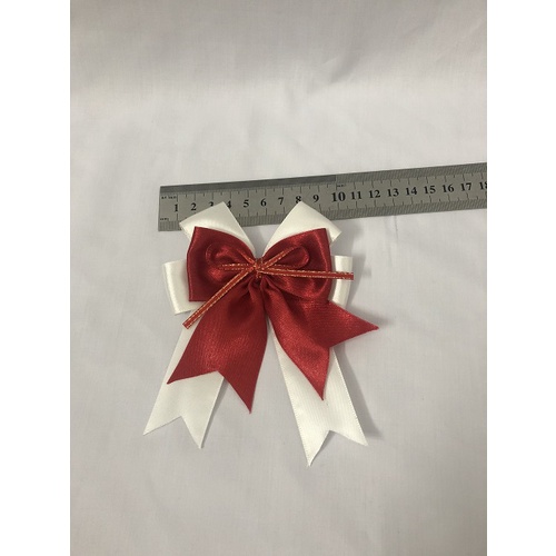 Nơ Lụa Satin Thắt Sẵn Trắng Phối Đỏ/Nơ