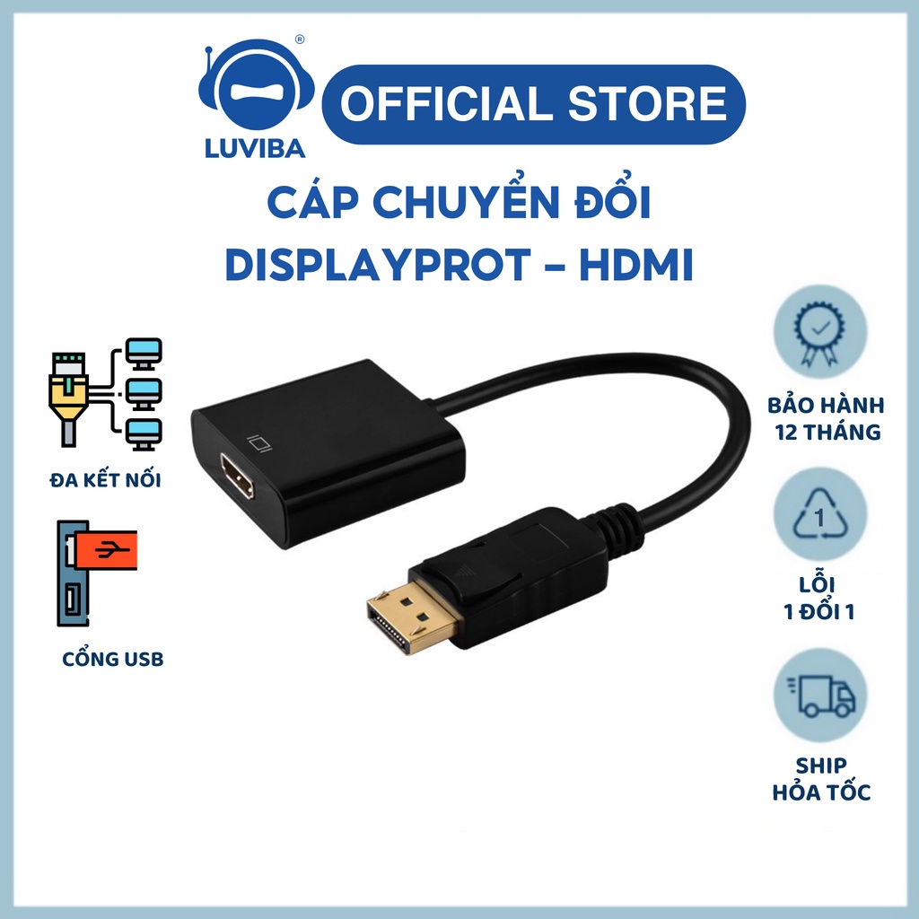 Cáp chuyển đổi Displayport to HDMI Displayport to VGA mini displayport to hdmi to vga LUVIBA DP01