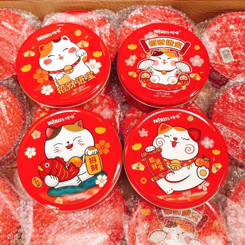 Bánh hộp thiếc mèo tròn thần tài