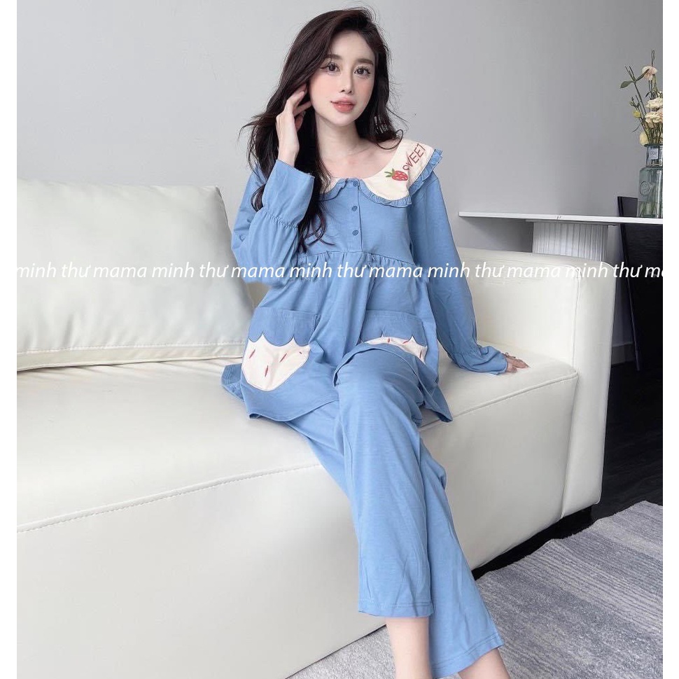 Bộ bầu - bộ sau sinh - chất liệu cotton - kiểu mới thời trang ( Dài - Thêu Dâu-WEET )