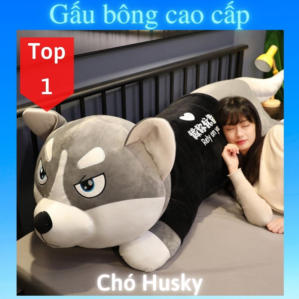 Gấu bông to Mèo Husky 🛡𝑯𝒂̀𝒏𝒈 𝑪𝒂𝒐 𝑪𝒂̂́𝒑🛡, gối ôm hình thú nhồi bông Mèo Husky đáng yêu 1m5 / 1m2 / 1m