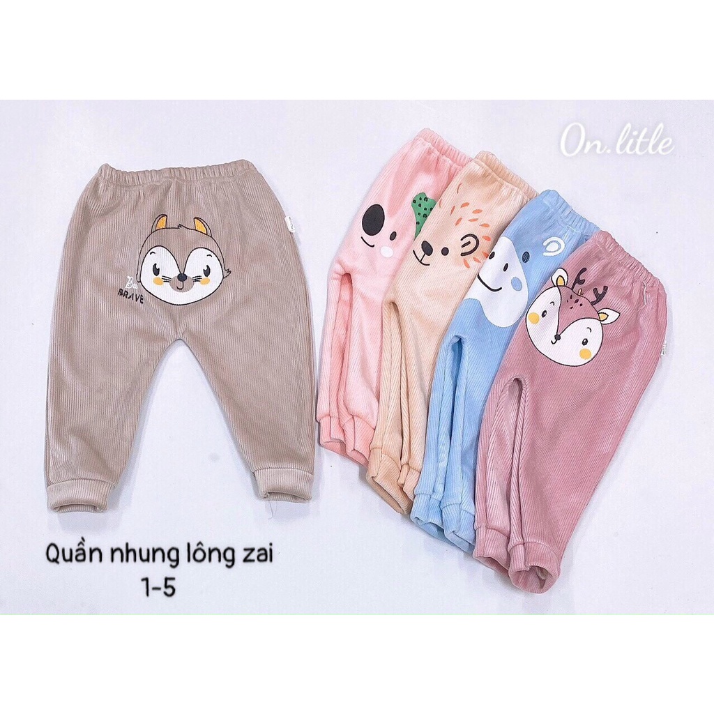 Quần Dài Nỉ Nhung Lót Lông In Mông Thú Cho Bé 5-15kg