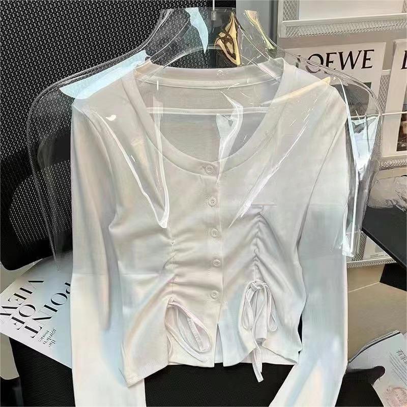 Áo Cardigan Dệt Kim Dáng Ôm Cài Nút Phối Dây Rút Xẻ Tà Thời Trang Mùa Thu Cho Nữ