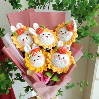 (Ảnh Thật) Bó hoa len hướng dương/hoa hồng/đầu thú/Thỏ mặt trờ - Handmade