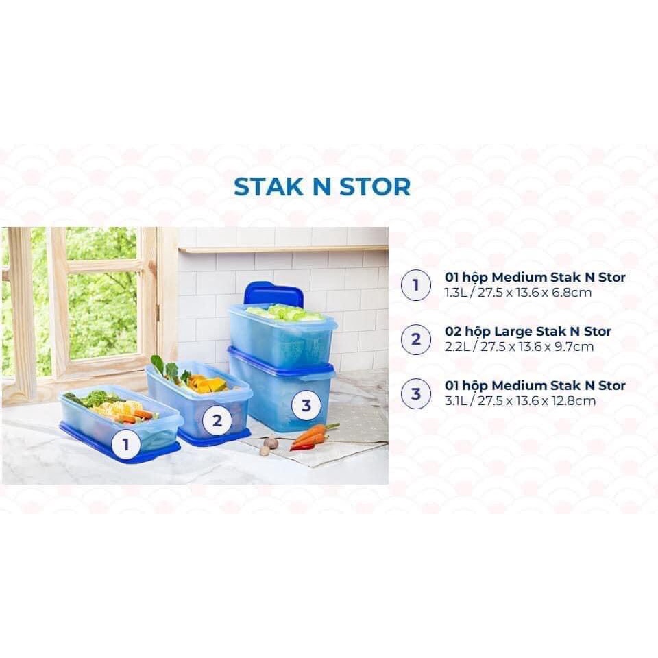 Bộ hộp trữ khô mát đông trong tủ lạnh Tupperware Modern combo set 16 nắp xanh dương có nút đồng hồ