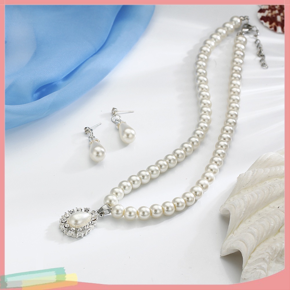 Set Dây chuyền Khuyên Tai Đính Ngọc Trai Thiết Kế Duyên Dáng