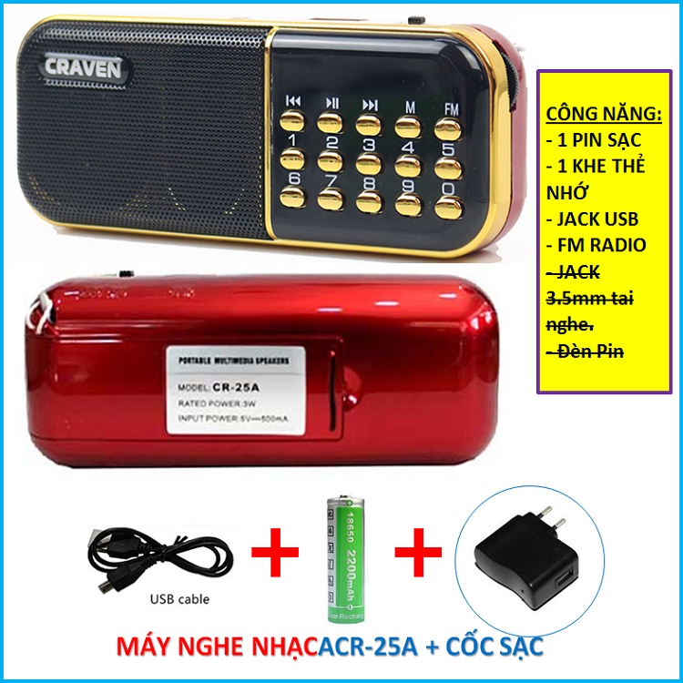 Máy nghe nhạc đa năng CRAVEN Cr-25A / A-100 / 872 / 851 / 836S / 853 - Pin siêu khỏe, loa pháp thoại