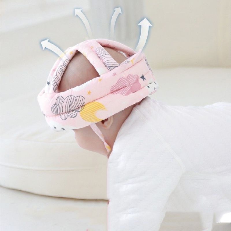 Nón bảo hiểm cho bé tập bò, tập đi, siêu nhẹ, siêu thoáng vải xô muslin mềm mại cho bé từ 4 tháng tuổi