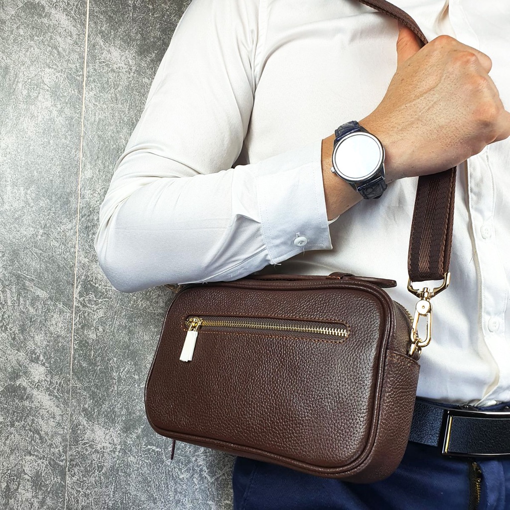 Clutch Hộp Dáng Ngang Nam Sang Trọng CT03 Da Bò Thật Bóp Nam Cầm Tay Kết Hợp Túi Đeo Chéo Kiểu Dáng Lịch Lãm BH 2 năm