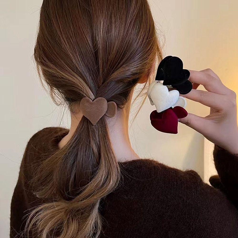 TWINKLE Kẹp Tóc Càng Cua Vải Nhung Họa Tiết Trái Tim Lấp Lánh Ngọt Ngào Tinh Tế Cho Nữ