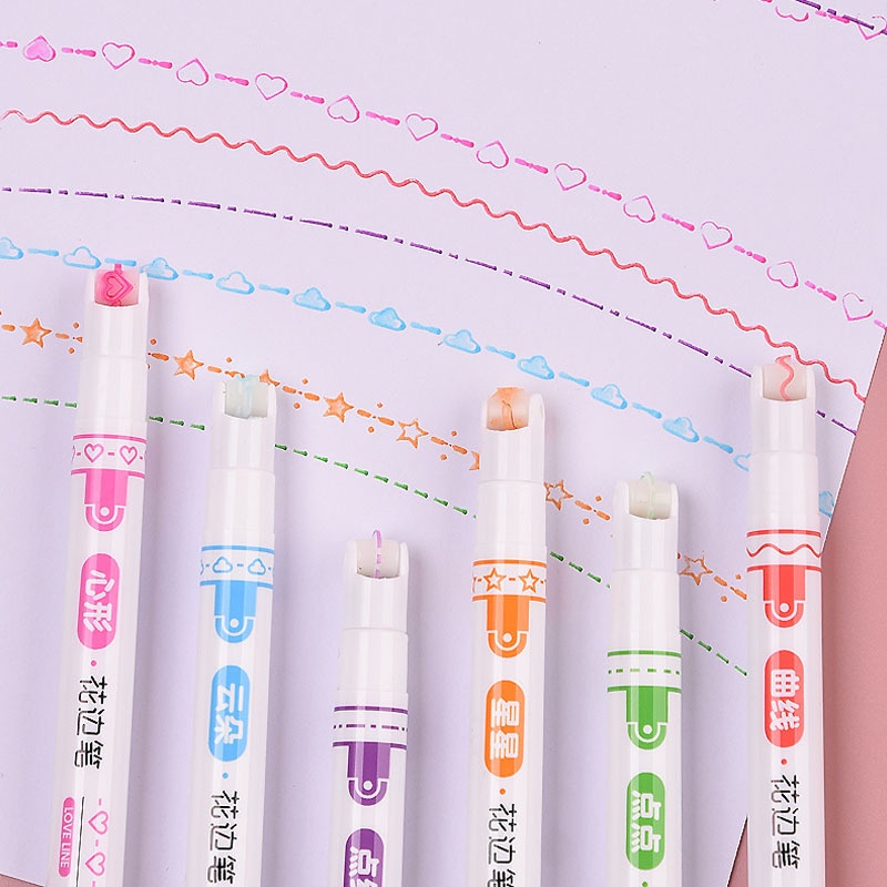 Set 6 Bút Đánh Dấu Hai Đầu Có Đèn Flash Nhiều Màu Sắc Dành Cho Văn Phòng / Sổ Tay