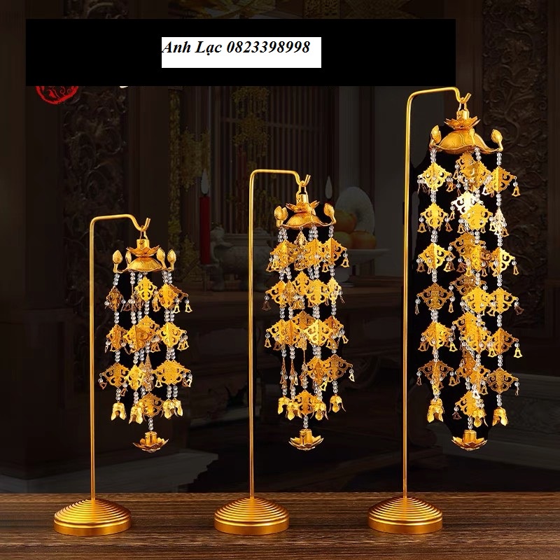 Đồ thờ cúng cặp anh lạc đồng có đế trưng bàn thờ phật văn phòng phầm Nhơn Phát