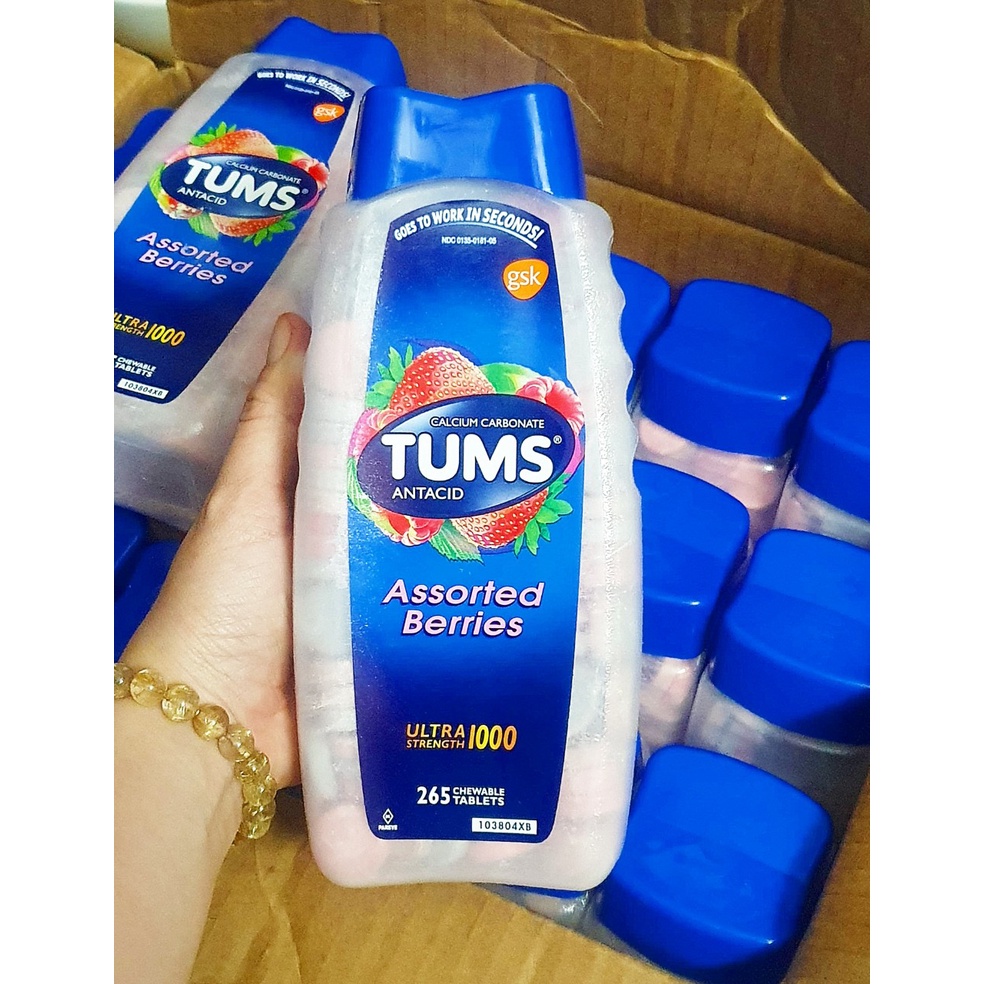 [date 2026] Viên Nhai  dạ dày, giảm đầy hơi khó tiêu Tums Smoothies Assorted Fruit từ Mỹ chai 265 viên