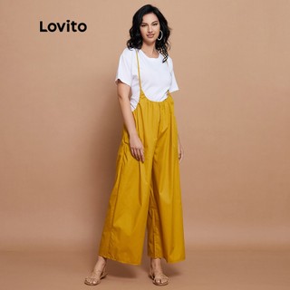 Quần yếm Lovito ống rộng dài đơn giản màu trơn thiết kế cơ bản dáng rộng L14X020 (Màu vàng)