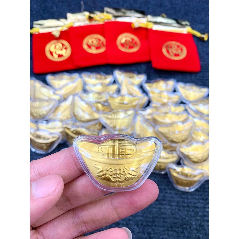 [Sỉ Rẻ Nhất] Combo 10 Thỏi Vàng Kèm Túi Gấm Phúc, Lộc