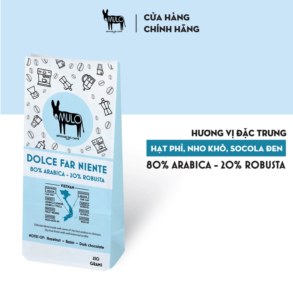 Cà phê Gu Nhẹ DOLCE FAR NIENTE nguyên chất , MULO Coffee - Hương vị thanh nhẹ, ngọt hậu