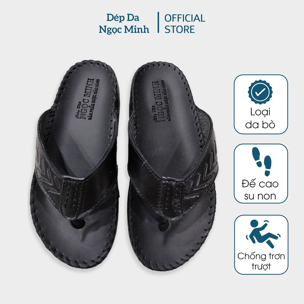 Dép xỏ ngón nam Ngọc Minh, dép kẹp nam màu đen chất liệu da cao cấp, đế may viền chắc chắn MS 22