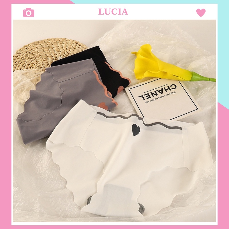 quần lót su không lộ viền co dãn tốt LUCIA ,quần chip nữ kháng khuẩn hình trái tim đen mã 134