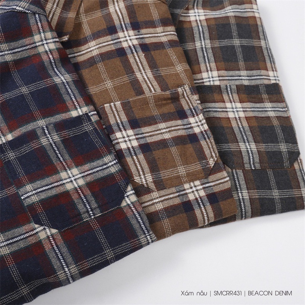Áo Sơ Mi Nam Mẫu Caro Cotton Nỉ Phối BEACON DENIM Mã SMCRR431