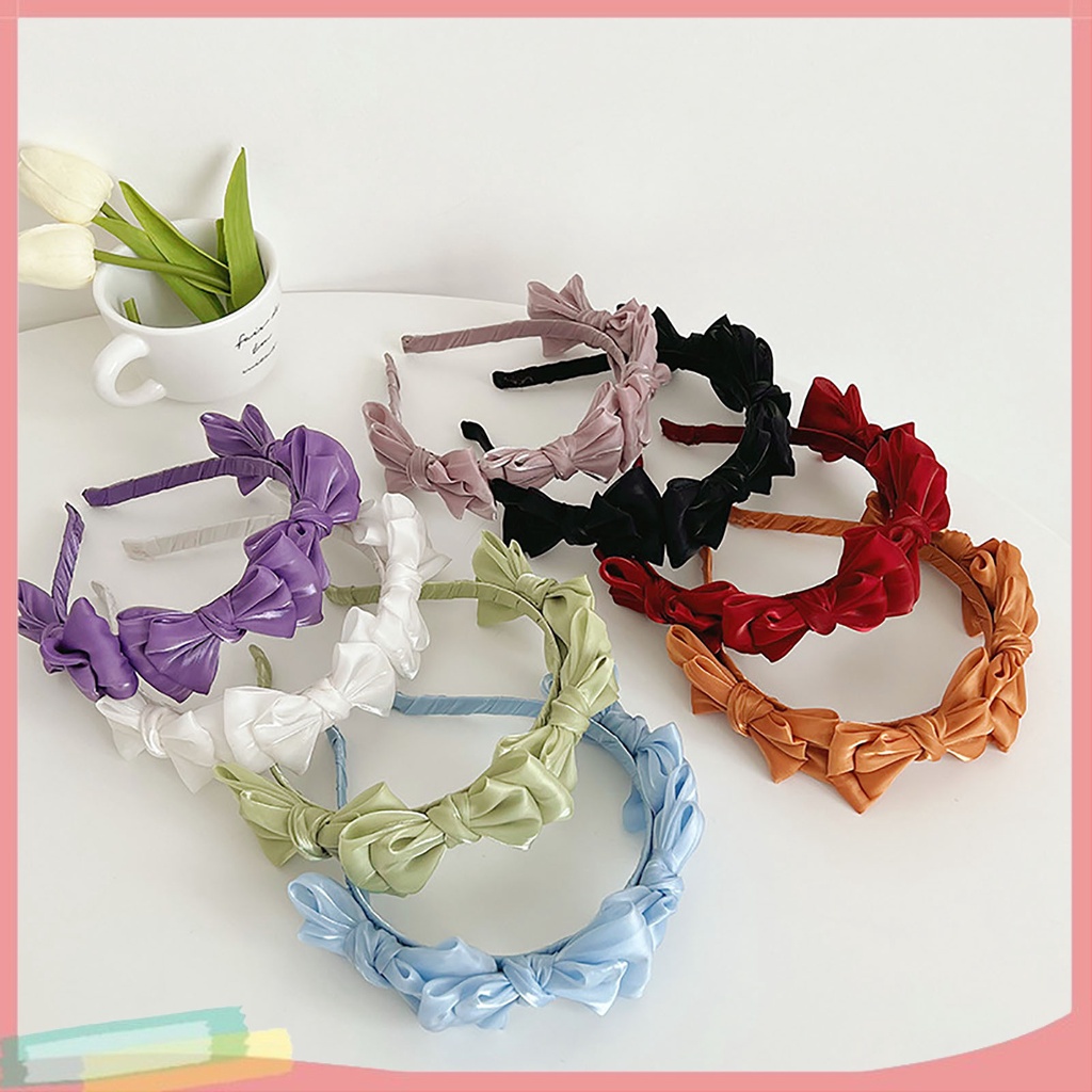 Băng Đô Cài Tóc Nữ Vải Mềm Màu Trơn Đính Nơ Xinh Xắn