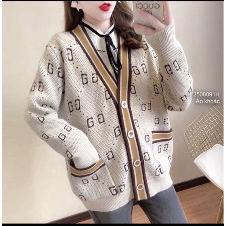 Áo cardigan chữ G Cardigan viền áo Cardigan túi 2 bên