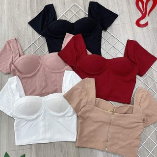 Áo cúp ngực croptop thun gân