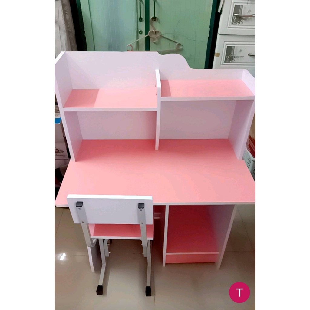 Bàn học sinh kèm giá sách và ghế cho bé tự lắp ráp phối màu siêu xinh- Khoa Phát CS2