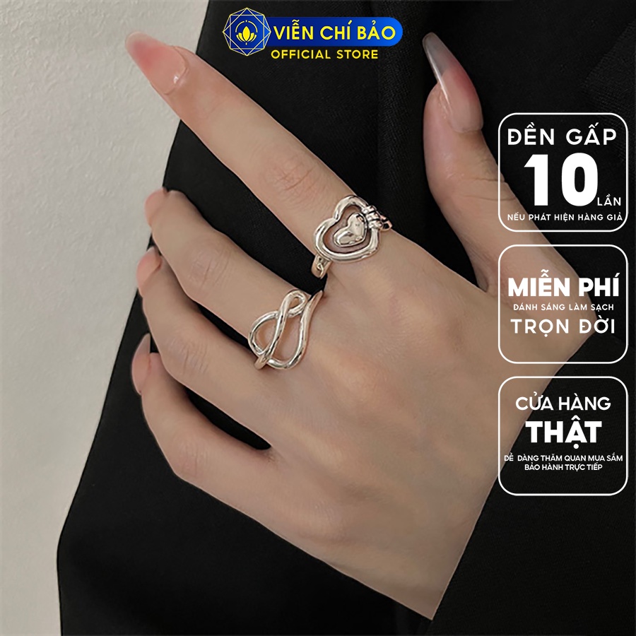Nhẫn bạc nữ tim bản to, xoắn cách điệu chất liệu bạc 925 thời trang phụ kiện trang sức Viễn Chí Bảo N000841 N000842