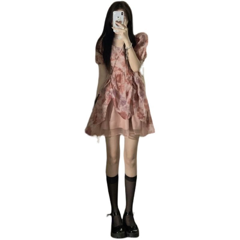 Đầm Cổ Vuông Tay Phồng In Họa Tiết Hoa Hồng Thời Trang Mùa Hè 2022