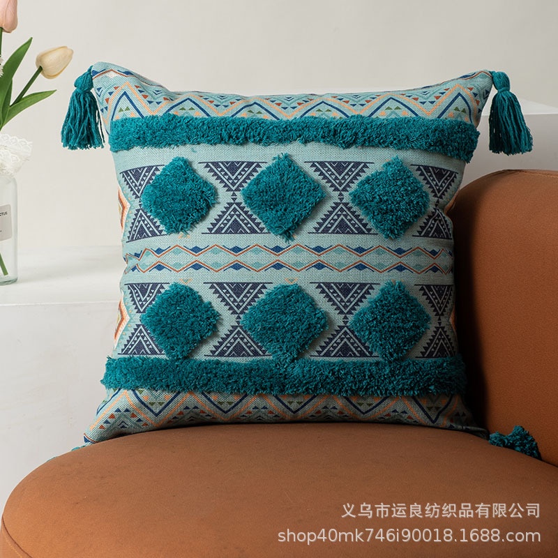 Vỏ Gối Vuông Họa Tiết Hình Học Phối Tua Rua Phong Cách Bohemian Đơn Giản Trang Trí Nội Thất
