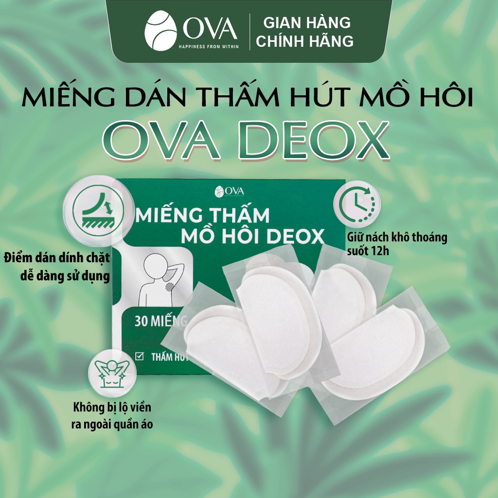 Miếng dán nách Ova DEOX khử mùi hôi nách ngăn mồ hôi nách khô thoáng diệt khuẩn hộp 30 miếng