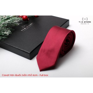 Cavat nam Hàn Quốc cao cấp, Cavat chú rể, công sở bản nhỏ (6cm) đỏ mận kẻ tăm - Tặng kèm hộp Full box