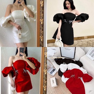 đầm trễ vai cúp ngực tay phồng phông lyie