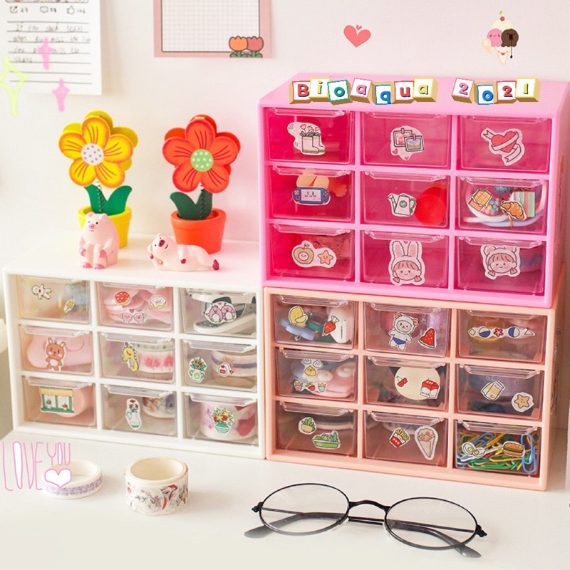 Hộp Nhựa Đựng Đồ Để Bàn Đa Năng 9 Ngăn Mini Siêu Xinh