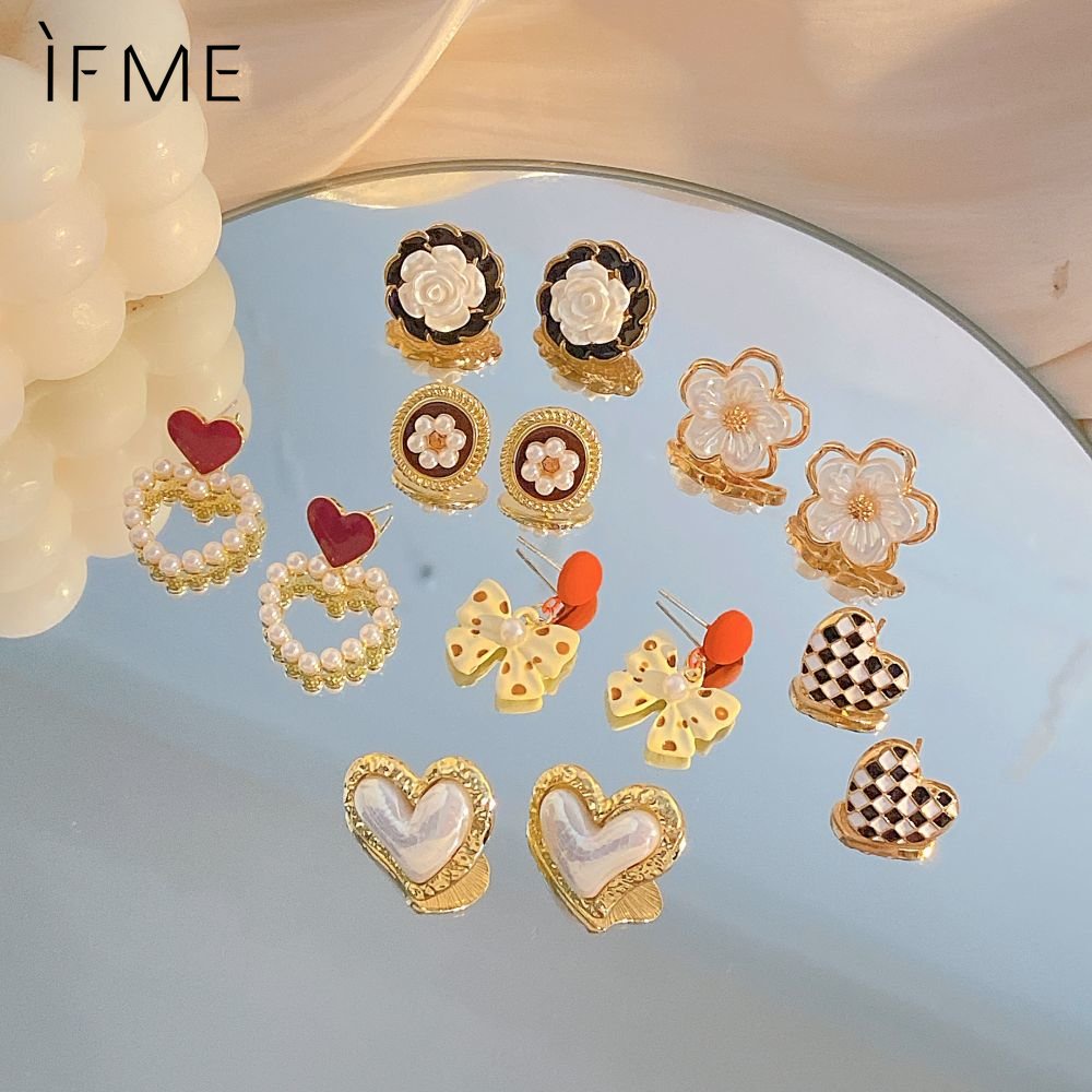 IF ME Bông Tai Dáng Dài Hình Hoa Đính Ngọc Trai Lấp Lánh Thời Trang Cho Nữ