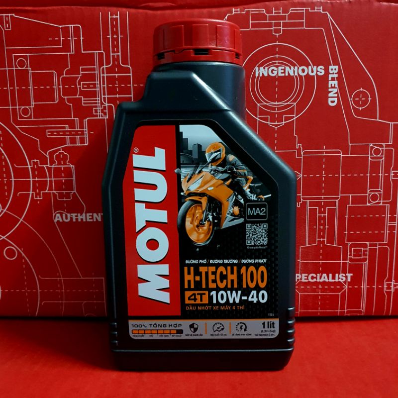 Nhớt Motul H-Tech 100 4T 10W40 API SN  1 lít (100% Tổng Hợp - Moto PKN/PKL)