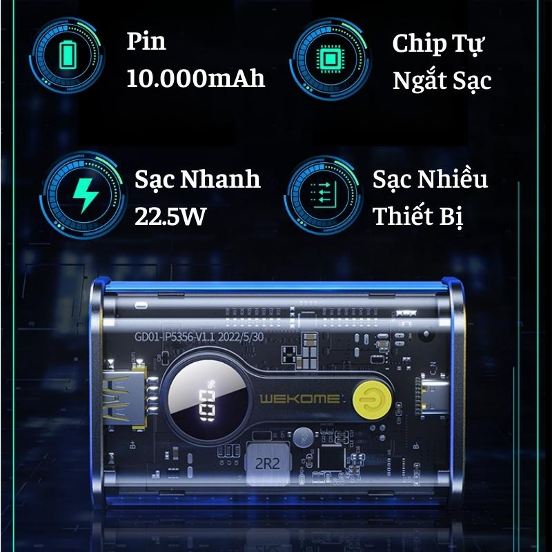 Sạc dự phòng trong suốt 10000mAh/20000mAh WP-333,sạc dự phòng 10000mAh/20000mah WP-337 - sạc dự phòng WEKOME 22.5w