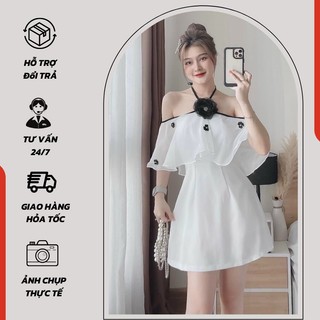 Đầm nữ dây cổ đính hoa ngực phối bèo siêu xinh ( có mút ngực ) - 803