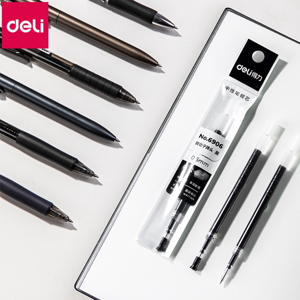 Ruột Bút Gel Deli Ngòi 0.5mm Dùng Thay Thế Cho Bút Bi Bấm Deli A575, S101, S108, A025B