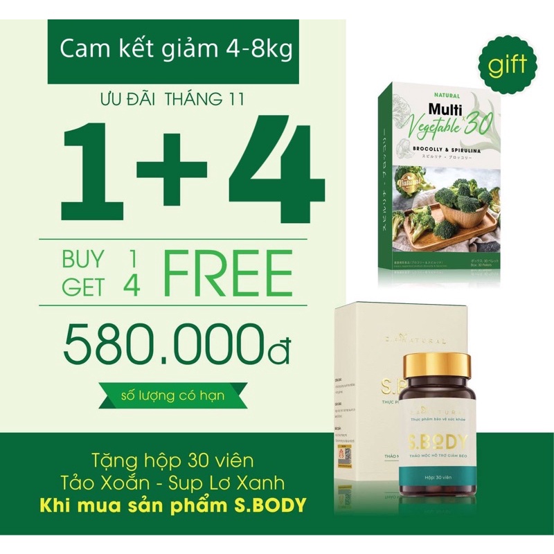SBody ZA Thảo Mộc Hỗ Trợ Giảm Béo 30 Viên Tặng 30 viên Detox