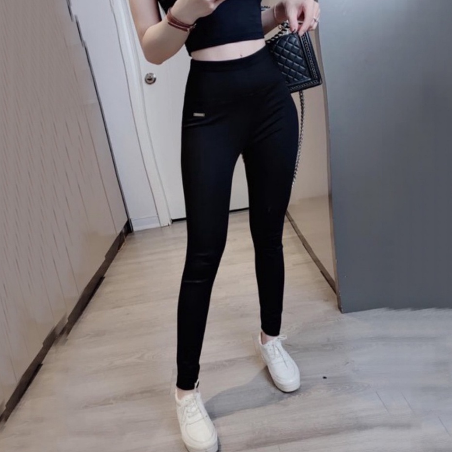 Quần legging nữ dài cạp siêu cao bản to chất vải Umì hàn dày dặn có túi co giãn Cao Cấp Quần legging hàn đen mặc đi học