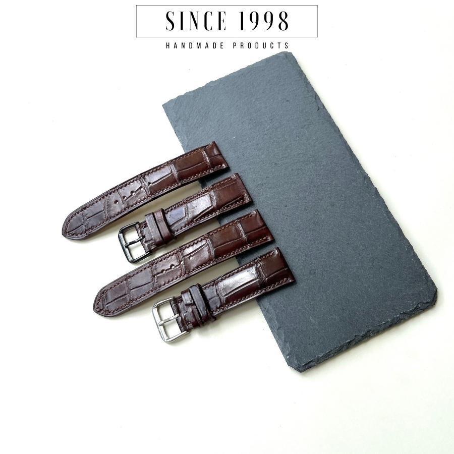 Dây Đồng Hồ Da Cá Sấu Nam 20mm 22mm, Da Thật, Handmade, Chống Nước, Chính Hãng, Màu Nâu, Bảo Hành 12 Tháng