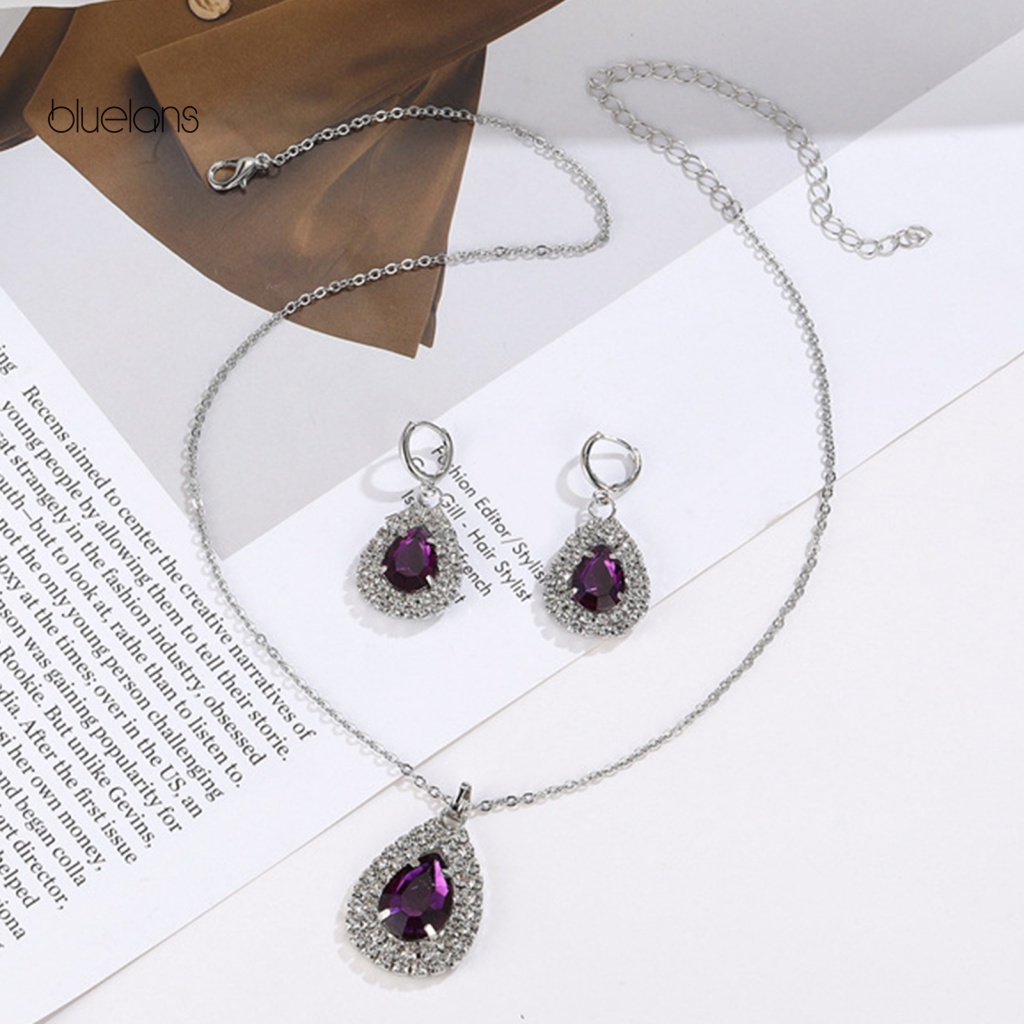 1 Set Phụ Kiện Trang Sức Gồm Vòng cổ / Bông Tai Đính Đá Khối Lập Phương Sang Trọng