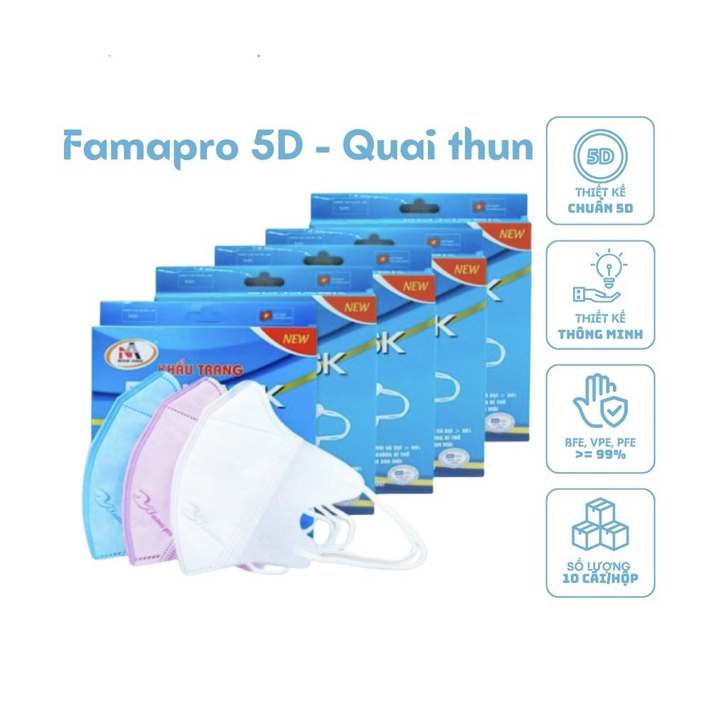 [Mã BMTTC60K giảm đến 60K đơn 50K] Khẩu trang 5D Mask FAMAPRO quai thun 3 lớp kháng khuẩn