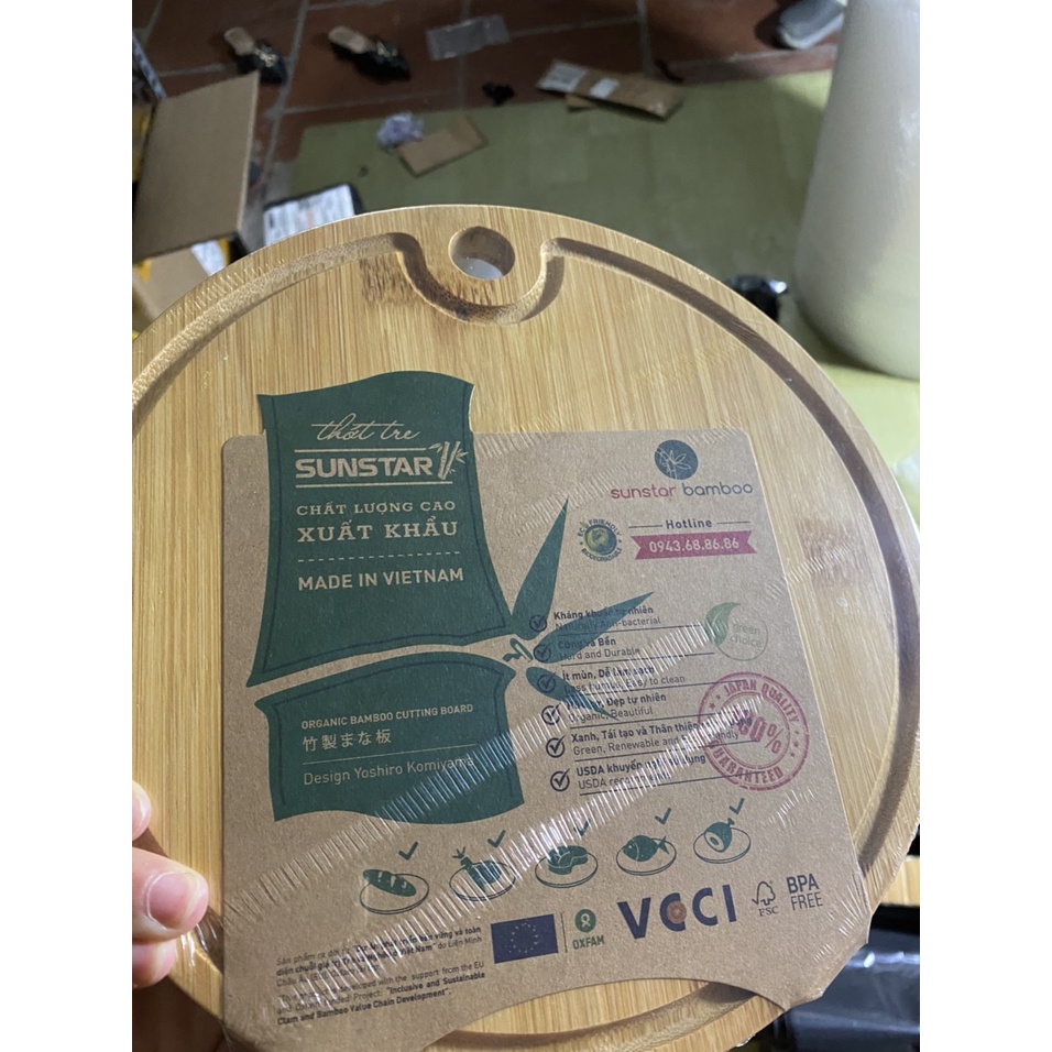 Thớt Tre Tròn Sunstar chống mốc, kháng khuẩn  Kt 30x30x1.5cm (ảnh thật)